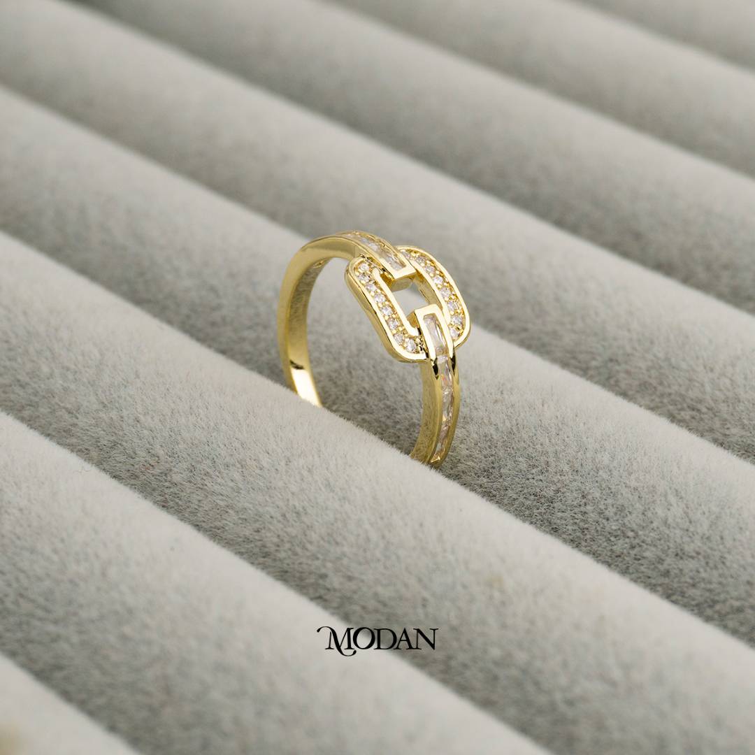 Geometric Chain Link Ring Cincin Rantai Geometris Hypoallergenic Gold Plated