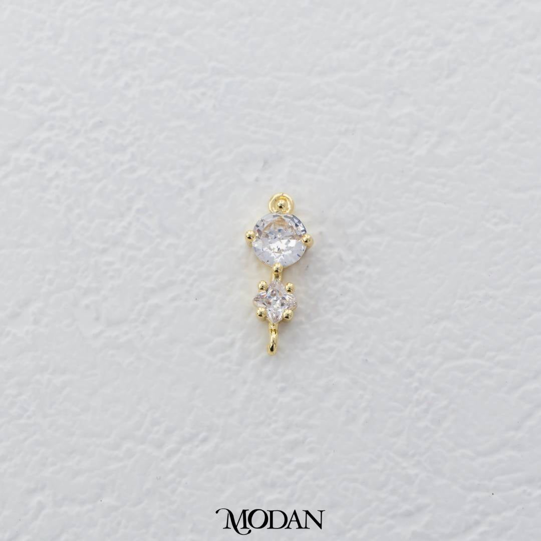 Mini Double Round Clear Zirconia DIY Connector Liontin Lingkaran Hypoallergenic Gold Filled