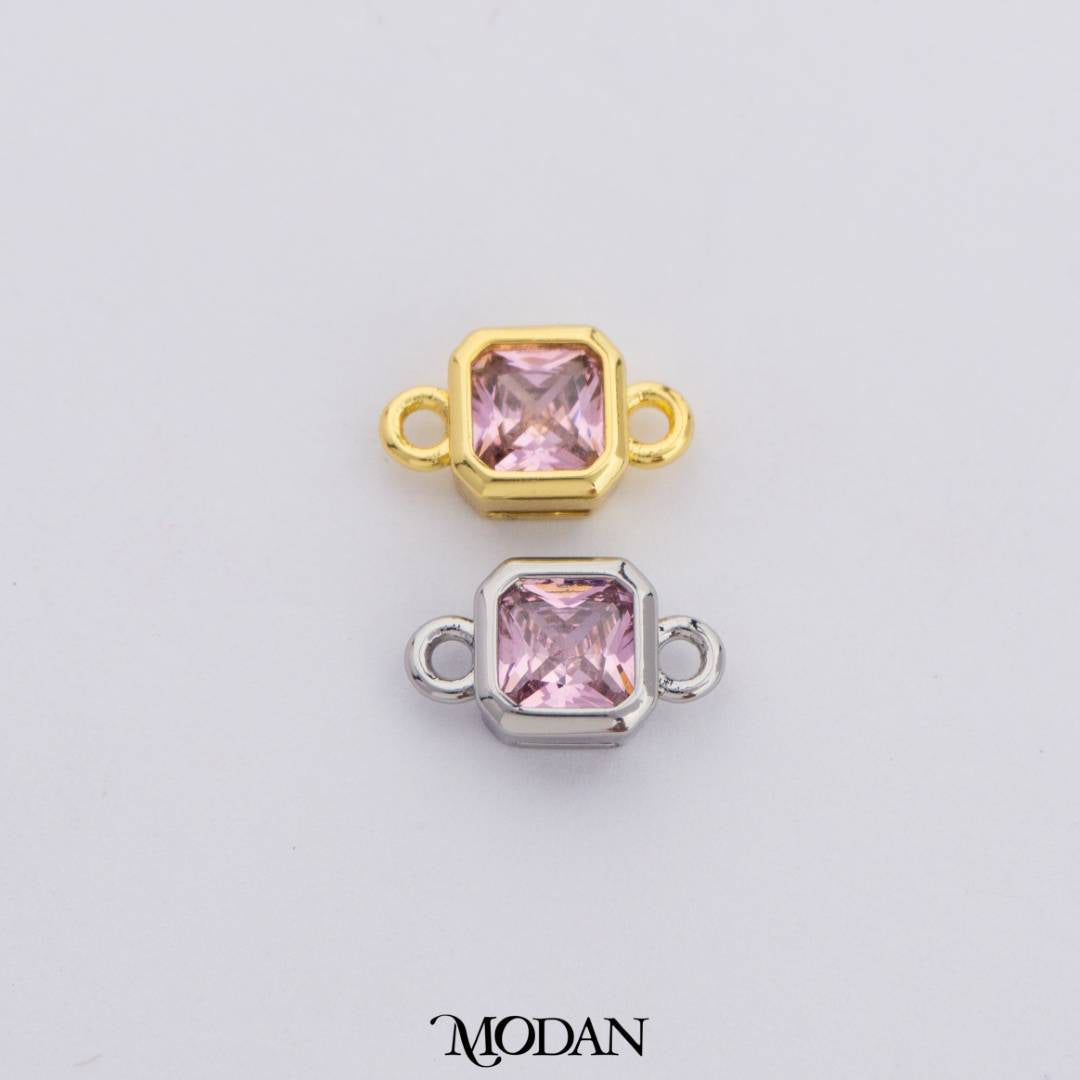 Colorful Plain Square Birthstone DIY Connector Liontin Bulan Lahir Warna-Warni Hypoallergenic Gold Filled