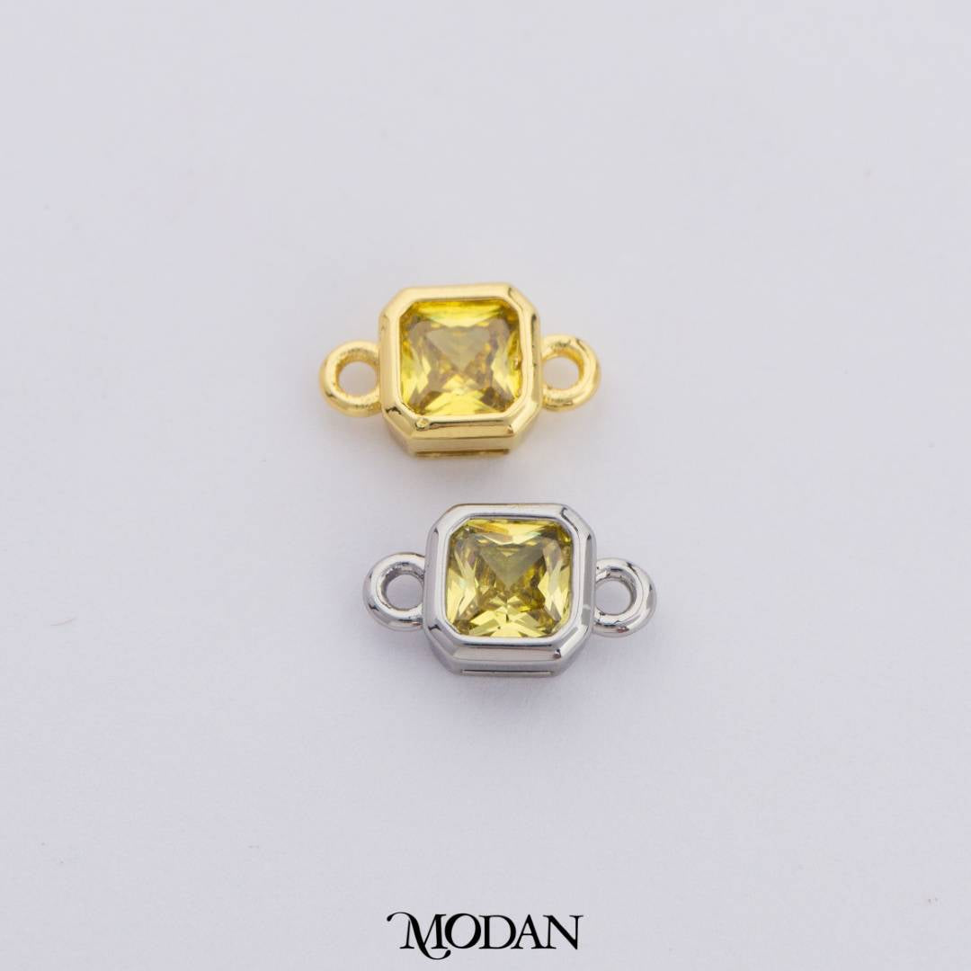 Colorful Plain Square Birthstone DIY Connector Liontin Bulan Lahir Warna-Warni Hypoallergenic Gold Filled