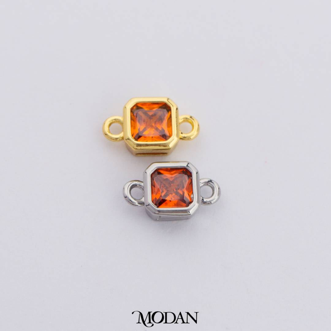 Colorful Plain Square Birthstone DIY Connector Liontin Bulan Lahir Warna-Warni Hypoallergenic Gold Filled