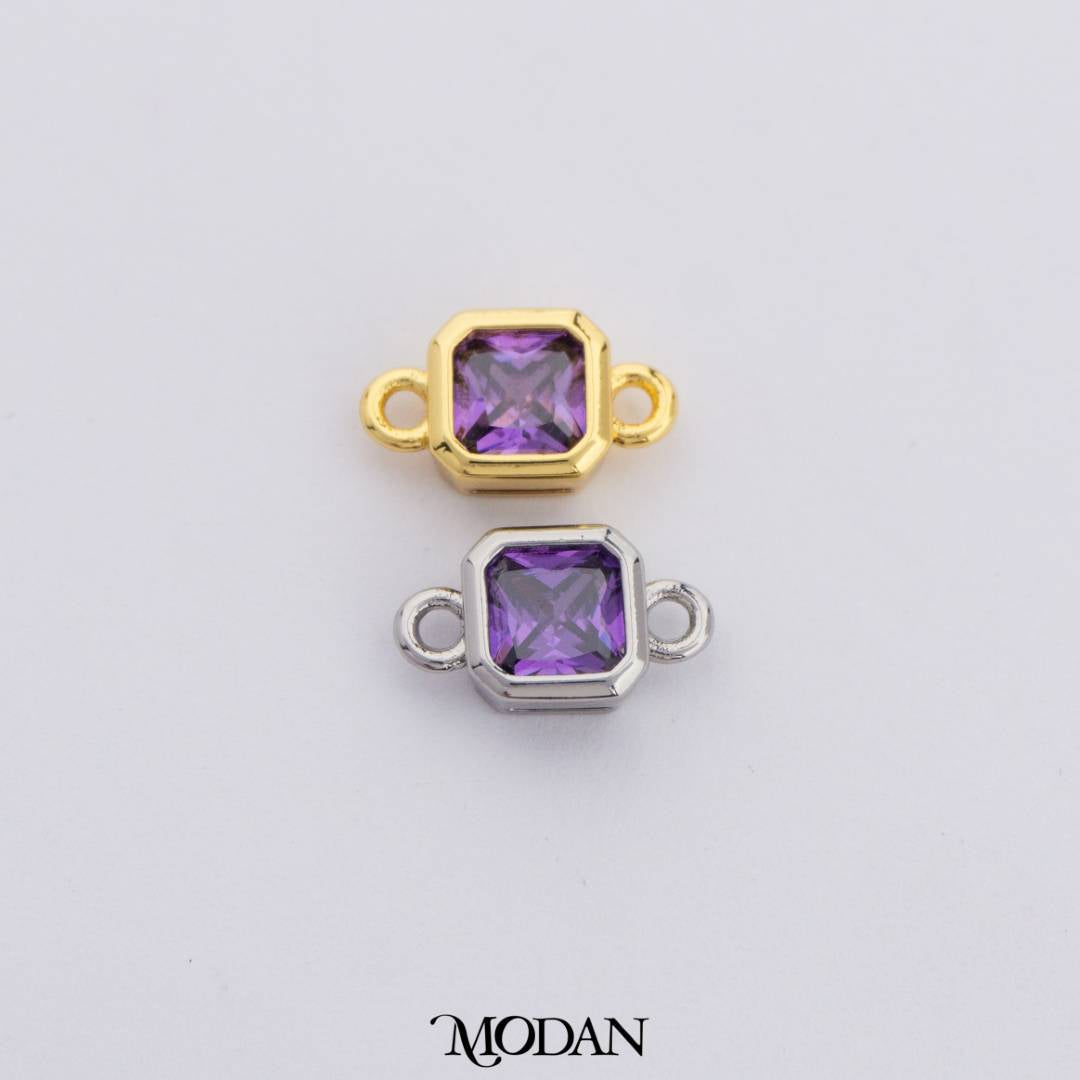 Colorful Plain Square Birthstone DIY Connector Liontin Bulan Lahir Warna-Warni Hypoallergenic Gold Filled