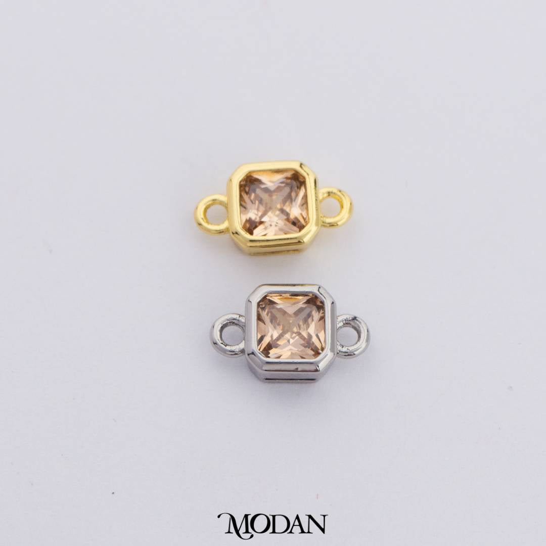 Colorful Plain Square Birthstone DIY Connector Liontin Bulan Lahir Warna-Warni Hypoallergenic Gold Filled