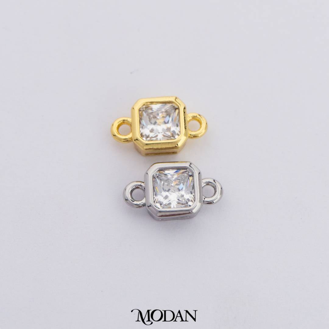 Colorful Plain Square Birthstone DIY Connector Liontin Bulan Lahir Warna-Warni Hypoallergenic Gold Filled