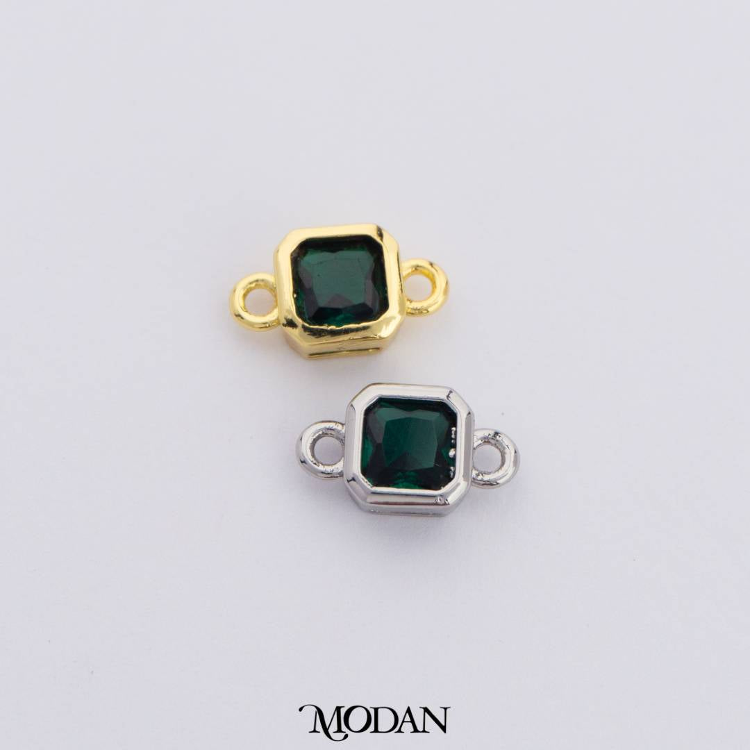 Colorful Plain Square Birthstone DIY Connector Liontin Bulan Lahir Warna-Warni Hypoallergenic Gold Filled