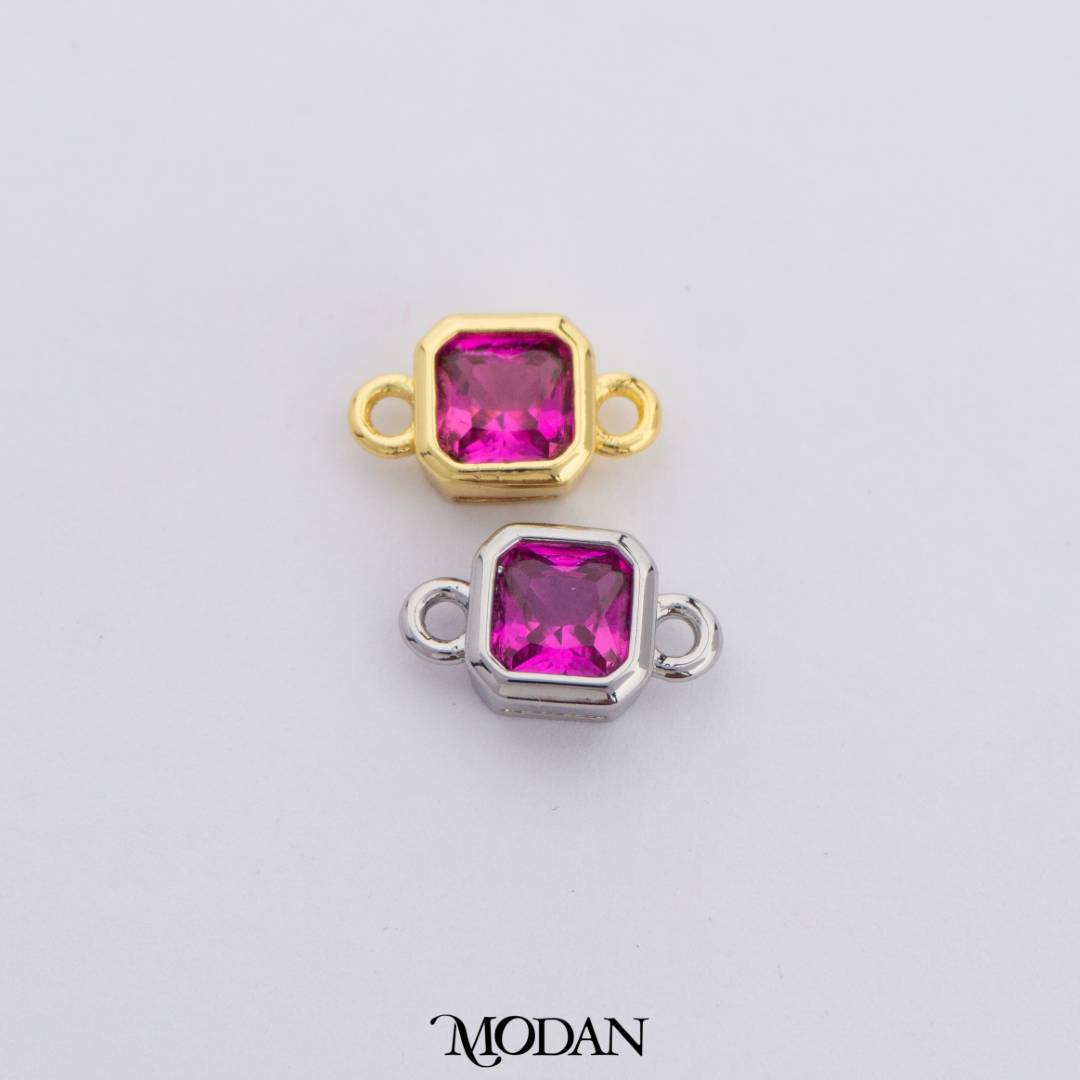 Colorful Plain Square Birthstone DIY Connector Liontin Bulan Lahir Warna-Warni Hypoallergenic Gold Filled