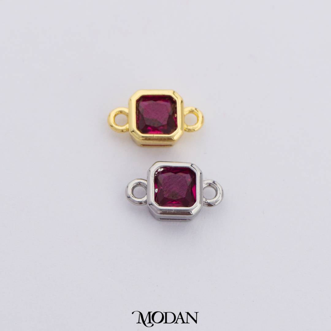 Colorful Plain Square Birthstone DIY Connector Liontin Bulan Lahir Warna-Warni Hypoallergenic Gold Filled
