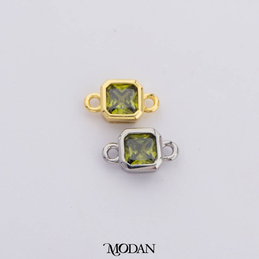 Colorful Plain Square Birthstone DIY Connector Liontin Bulan Lahir Warna-Warni Hypoallergenic Gold Filled