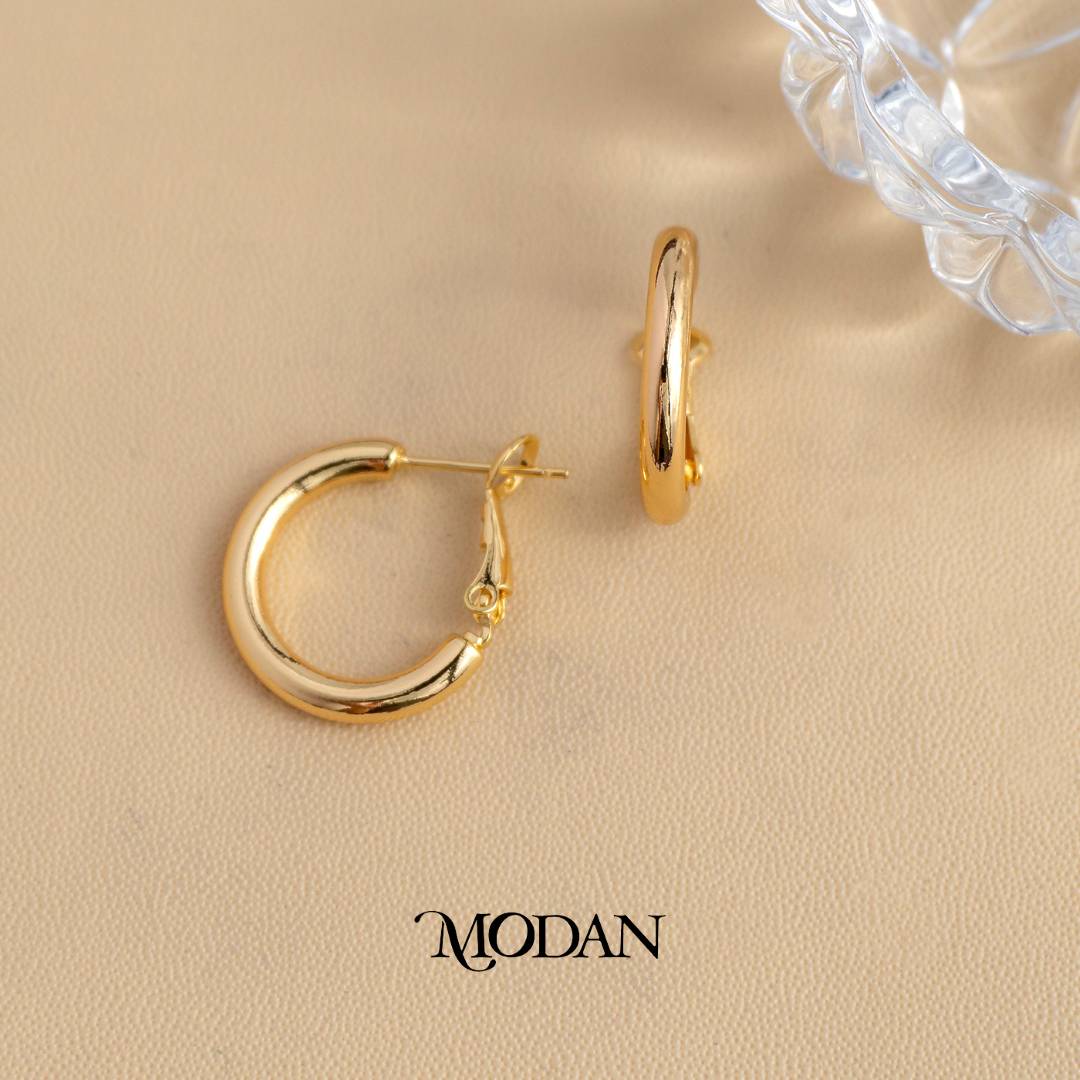 (20mm) Simple Plain Hoop Earrings Anting Bulat Hypoallergenic Gold Filled