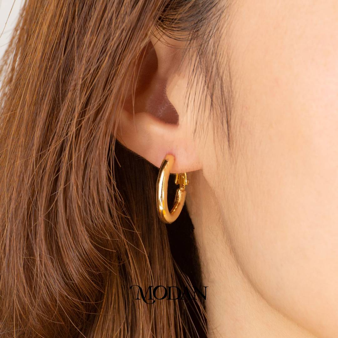 (20mm) Simple Plain Hoop Earrings Anting Bulat Hypoallergenic Gold Filled
