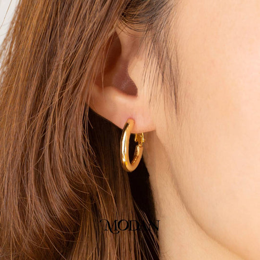 (20mm) Simple Plain Hoop Earrings Anting Bulat Hypoallergenic Gold Filled