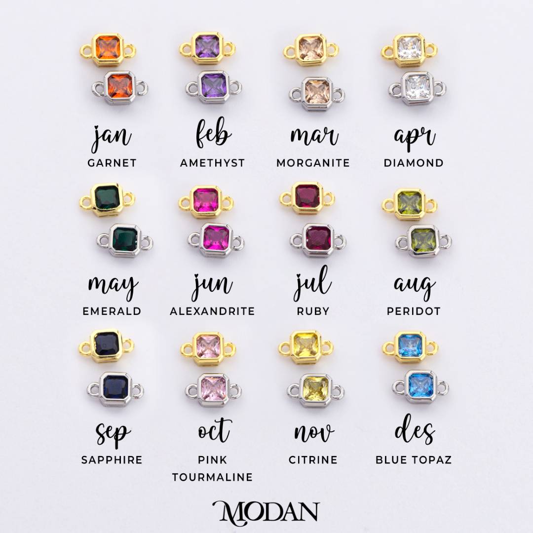 Colorful Plain Square Birthstone DIY Connector Liontin Bulan Lahir Warna-Warni Hypoallergenic Gold Filled