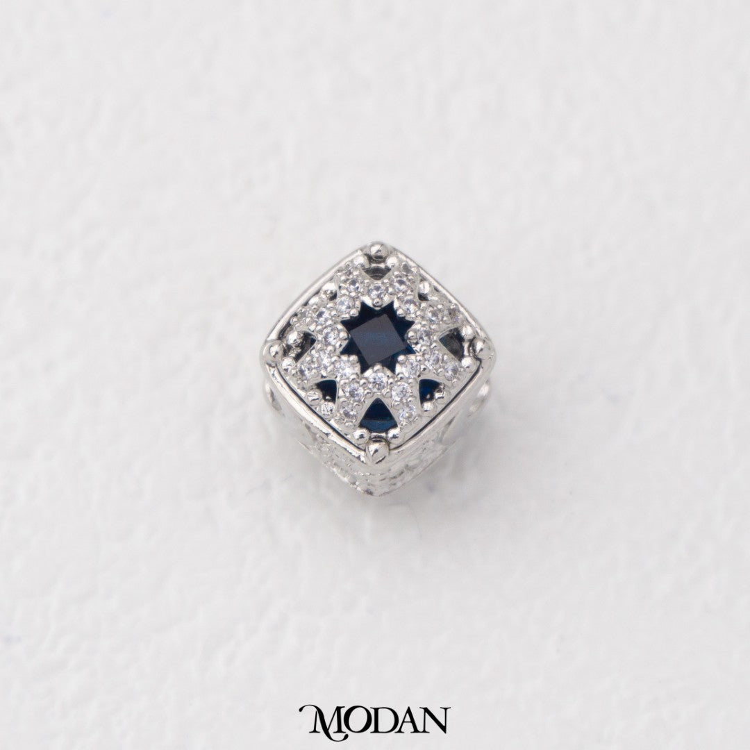 Silver Blue Lapiz Star Cube Bead Liontin Manik Kotak Biru Hypoallergenic Gold Filled