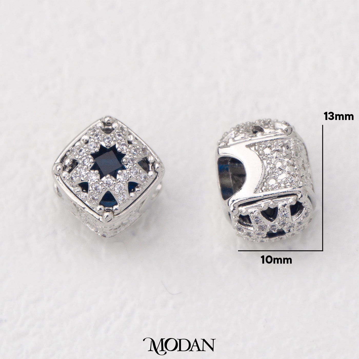 Silver Blue Lapiz Star Cube Bead Liontin Manik Kotak Biru Hypoallergenic Gold Filled