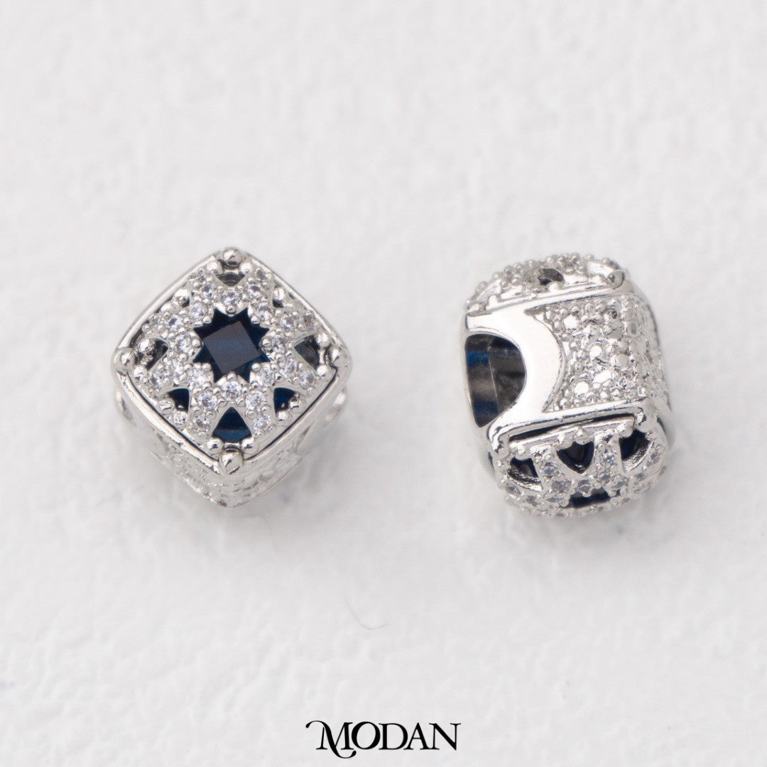 Silver Blue Lapiz Star Cube Bead Liontin Manik Kotak Biru Hypoallergenic Gold Filled