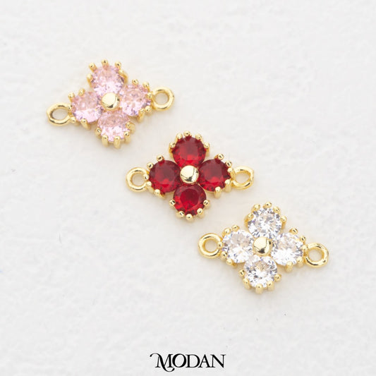 Clear Pink Red Sparkling Clover DIY Connector Liontin Konektor Daun Semanggi Merah Putih Gold Filled Merah Muda Hypoallergenic