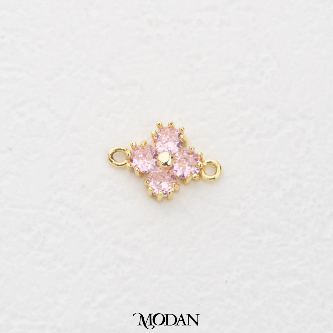 Clear Pink Red Sparkling Clover DIY Connector Liontin Konektor Daun Semanggi Merah Putih Gold Filled Merah Muda Hypoallergenic