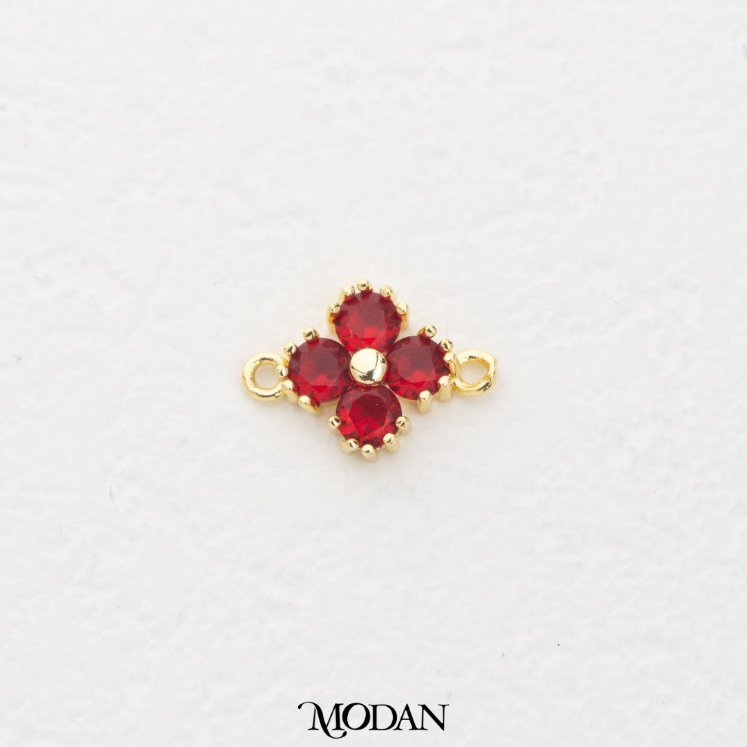 Clear Pink Red Sparkling Clover DIY Connector Liontin Konektor Daun Semanggi Merah Putih Gold Filled Merah Muda Hypoallergenic