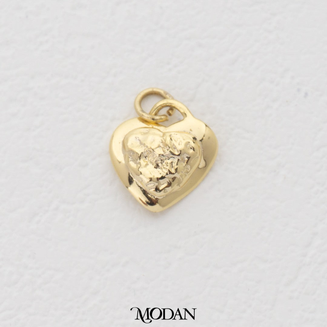 Textured Geometric Heart DIY Charm Liontin Hati Hypoallergenic Gold Filled