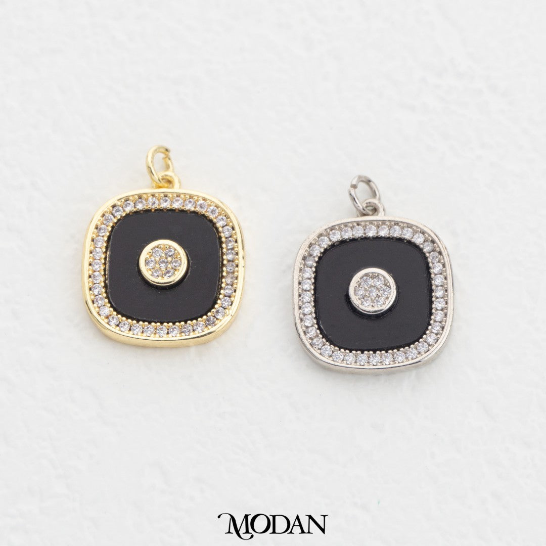 Micro Paved Black Square Charm DIY Charm Liontin Kotak Hitam Hypoallergenic Gold Filled