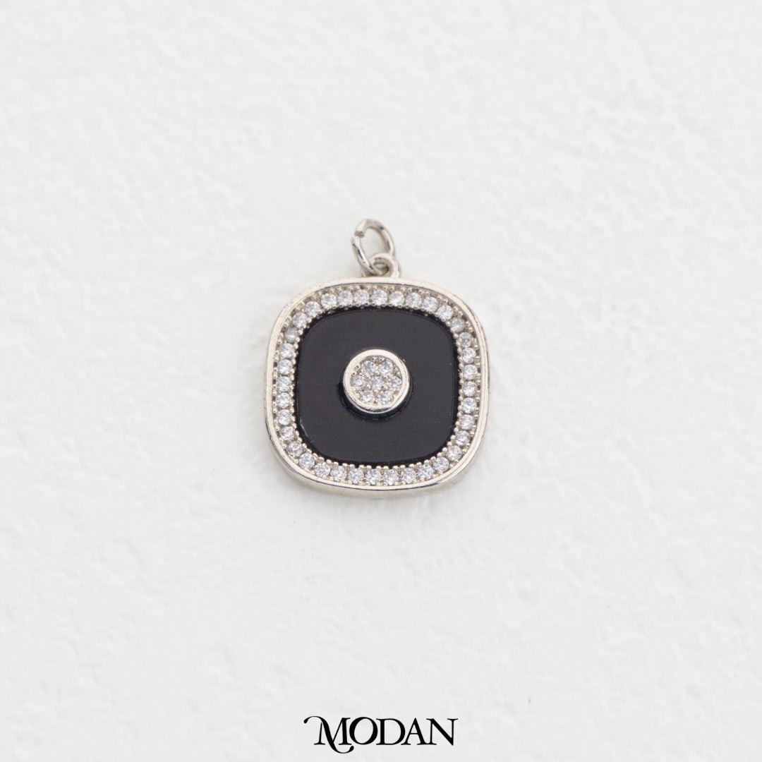 Micro Paved Black Square Charm DIY Charm Liontin Kotak Hitam Hypoallergenic Gold Filled