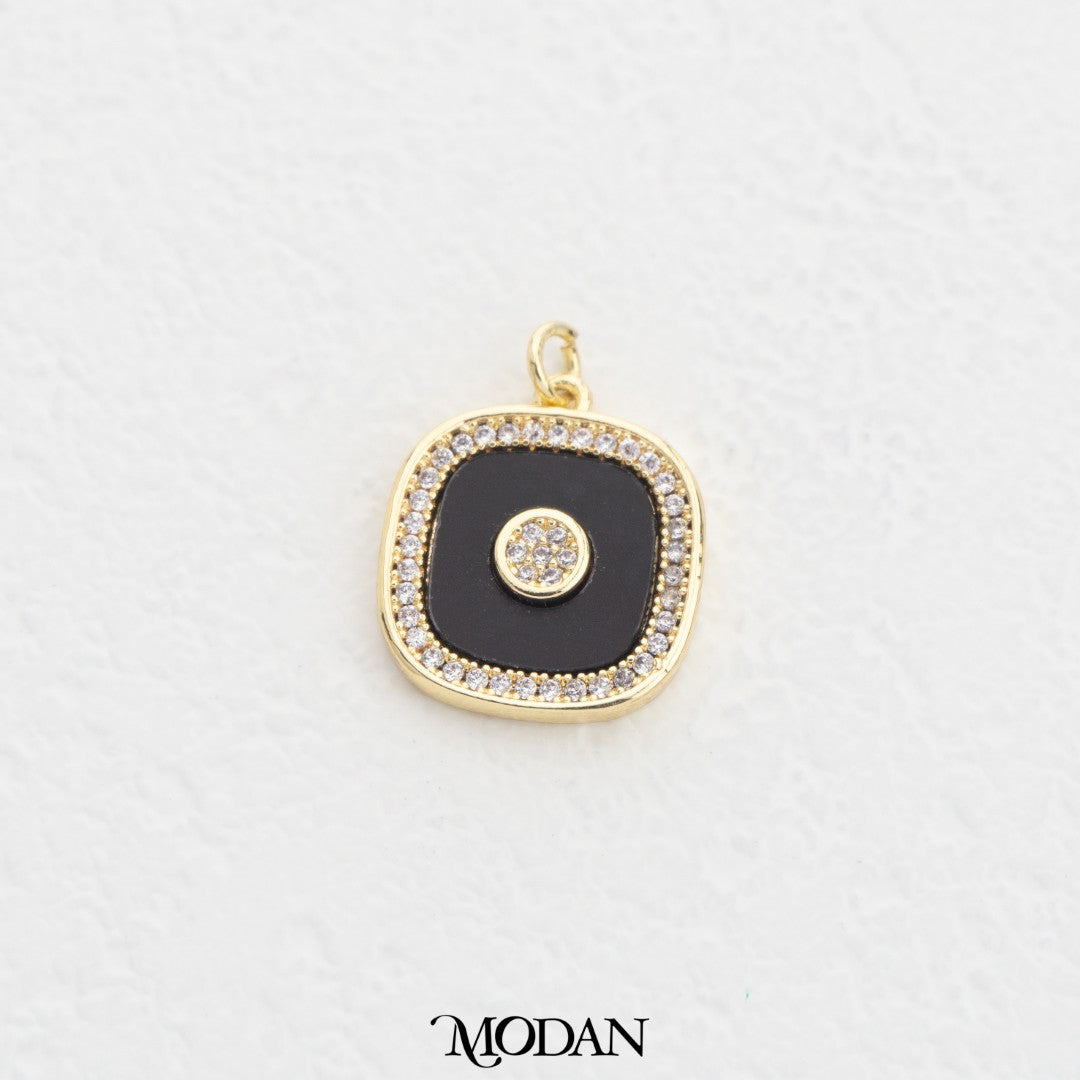 Micro Paved Black Square Charm DIY Charm Liontin Kotak Hitam Hypoallergenic Gold Filled