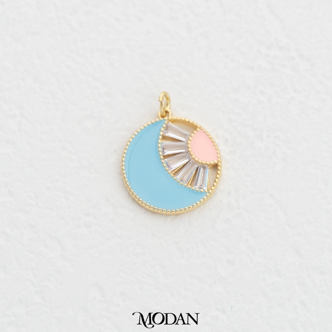 Blue Baguette Round Charm DIY Charm Liontin Bulat Biru Hypoallergenic Gold Filled