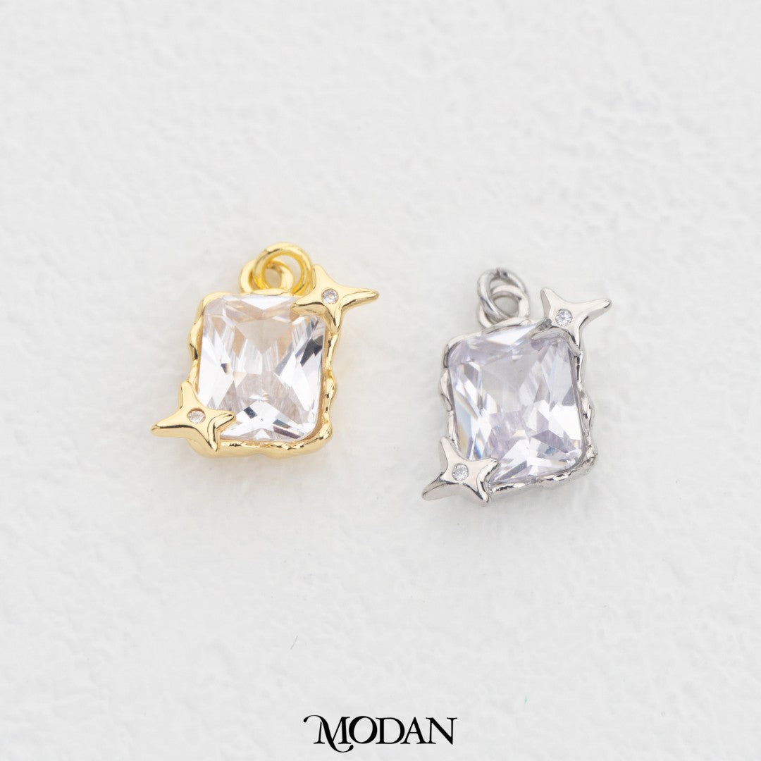 Rectangle With Star DIY Charm Liontin Persegi panjang Bintang Hypoallergenic Gold Plated
