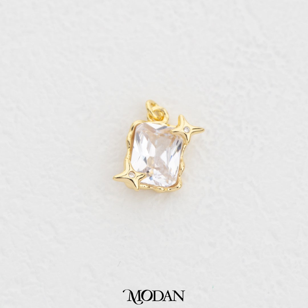 Rectangle With Star DIY Charm Liontin Persegi panjang Bintang Hypoallergenic Gold Plated