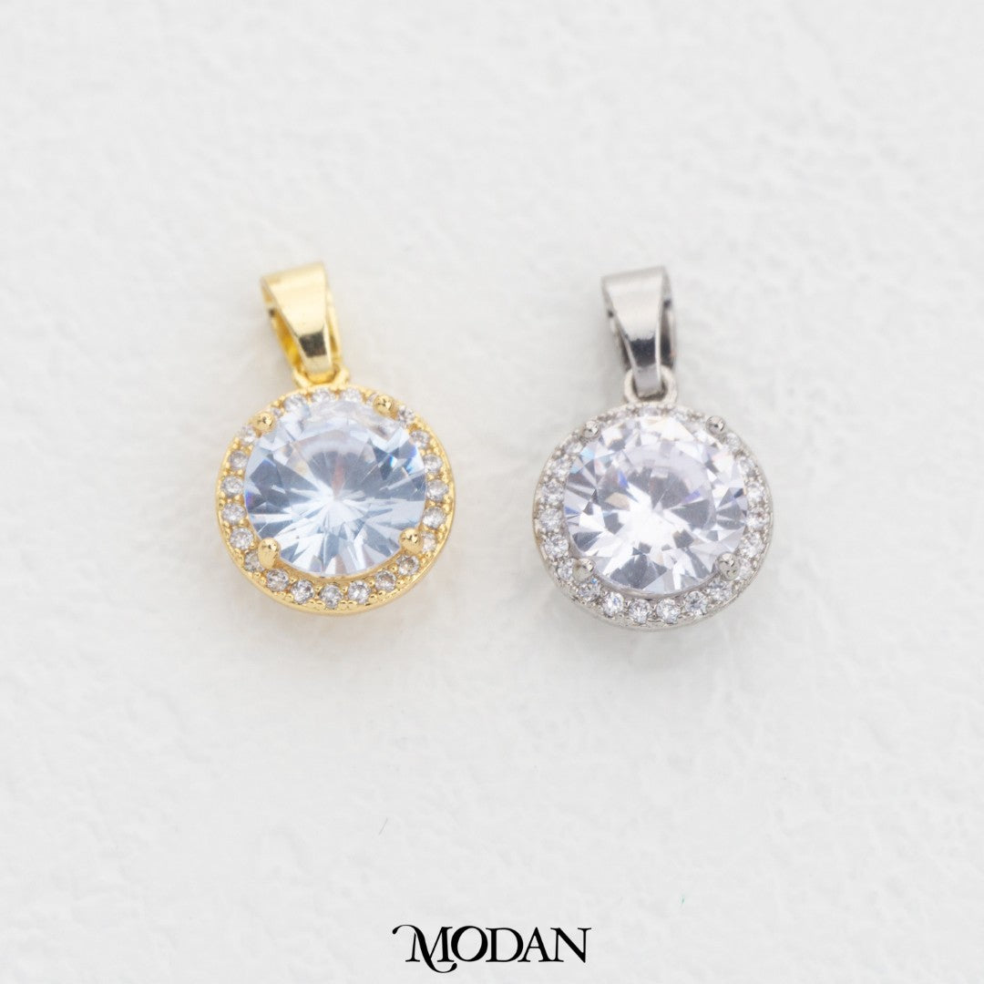 Sparkling Clear Round DIY Charm Liontin Pesta Bulat Hypoallergenic Gold Filled