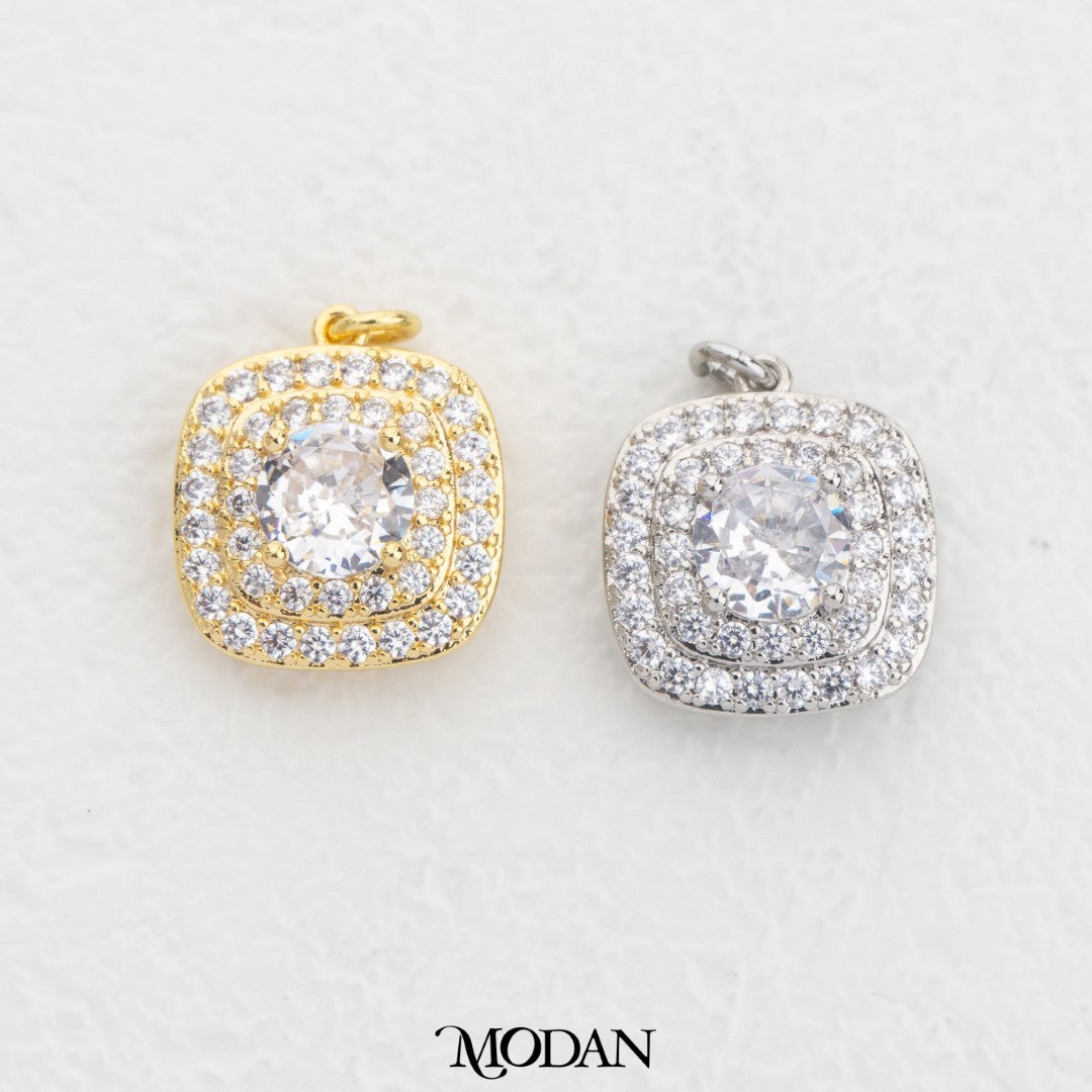 Cluster Colorful Square DIY Charm Liontin Kotak Pesta Warna Warni Hypoallergenic Gold Filled