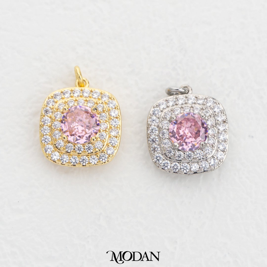Cluster Colorful Square DIY Charm Liontin Kotak Pesta Warna Warni Hypoallergenic Gold Filled