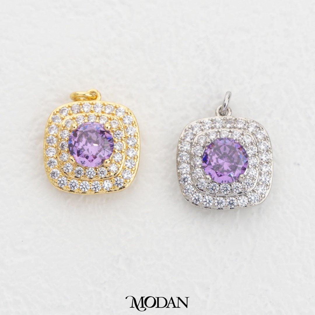 Cluster Colorful Square DIY Charm Liontin Kotak Pesta Warna Warni Hypoallergenic Gold Filled
