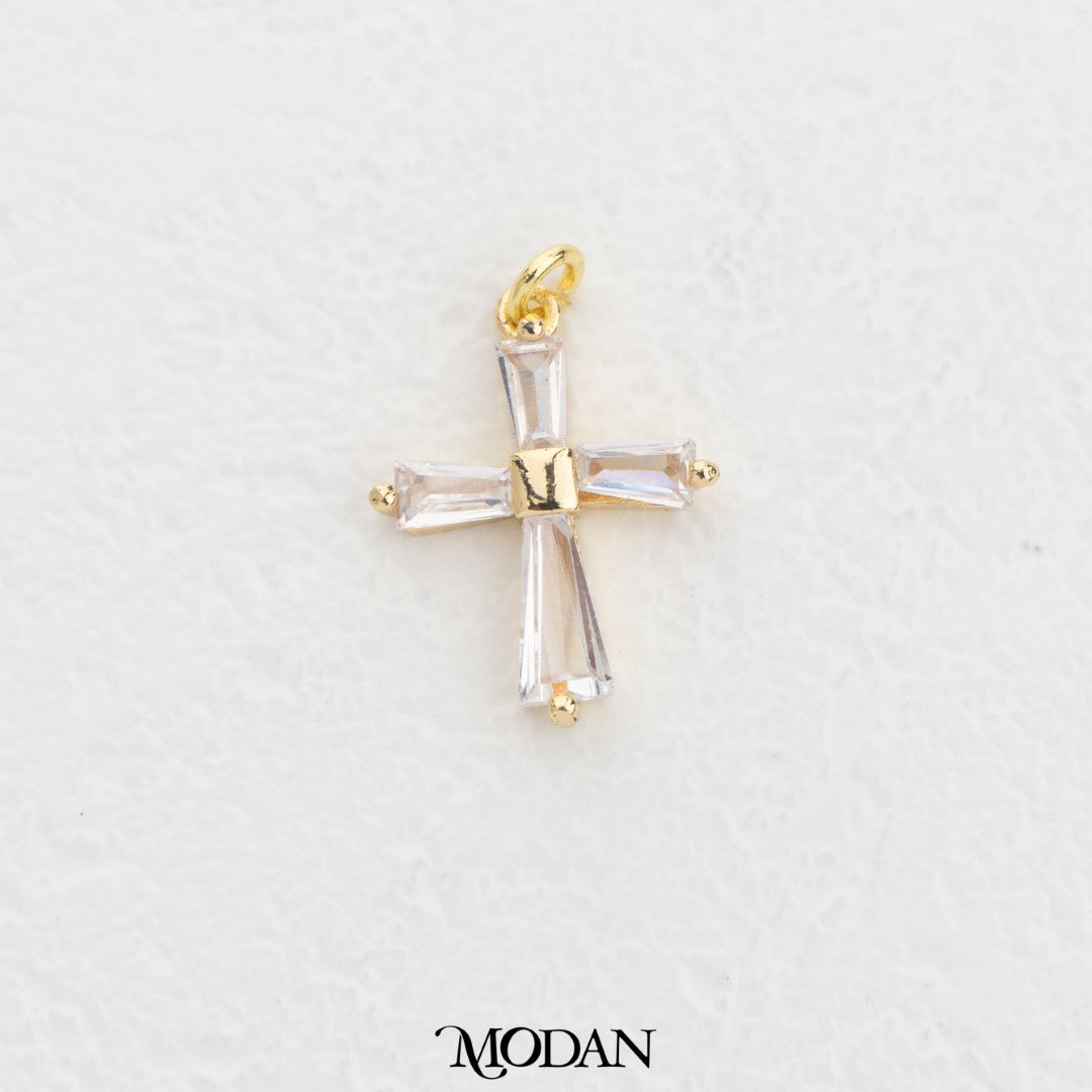 Baguette Clear And Pink Cross DIY Charm Liontin Salib Putih Dan Merah Muda Hypoallergenic Gold Filled