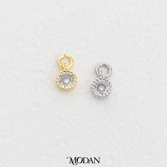 (7mm) Tiny Minimalist Round Zirconia Charm DIY Charm Liontin Bulat Kecil Hypoallergenic Gold Filled