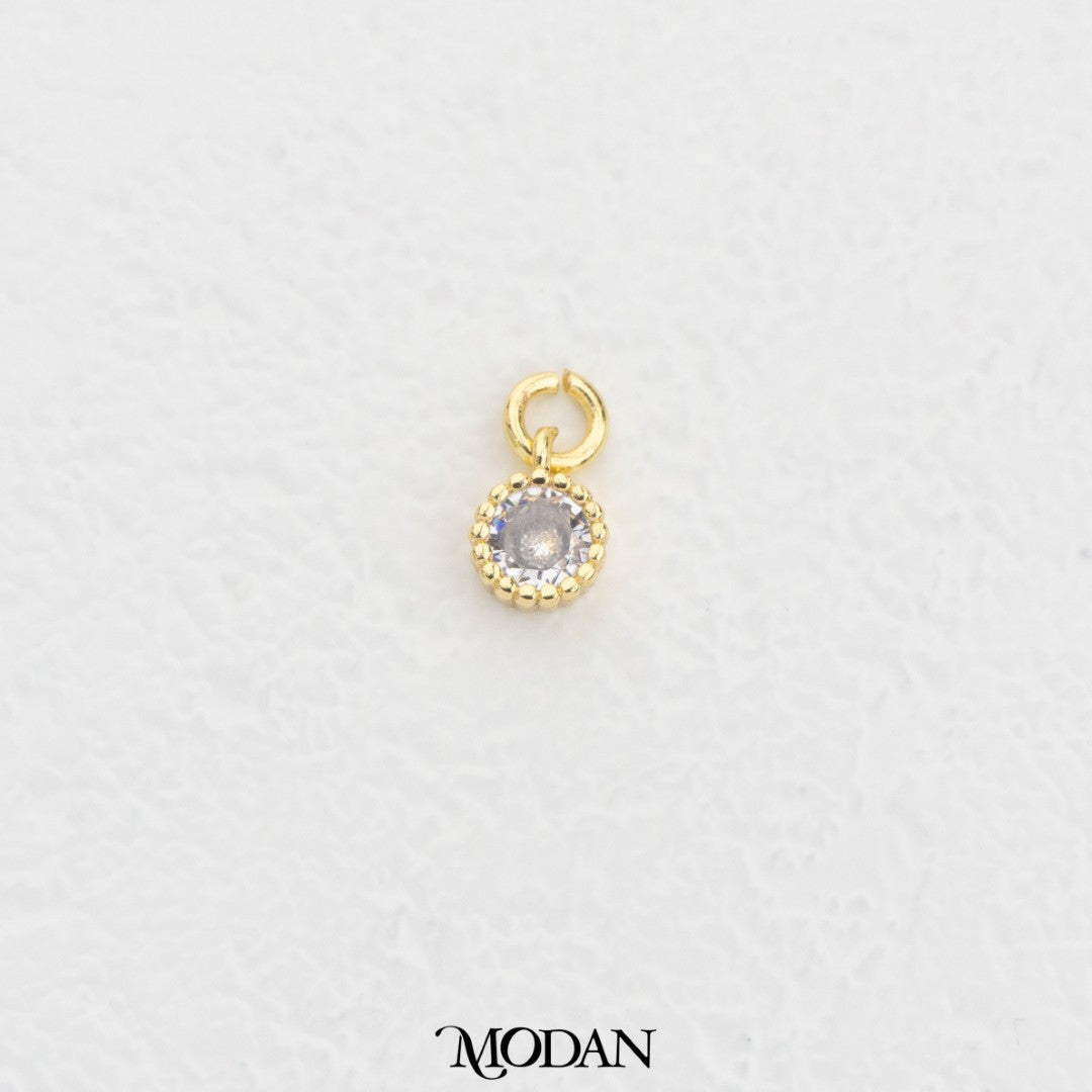 (7mm) Tiny Minimalist Round Zirconia Charm DIY Charm Liontin Bulat Kecil Hypoallergenic Gold Filled