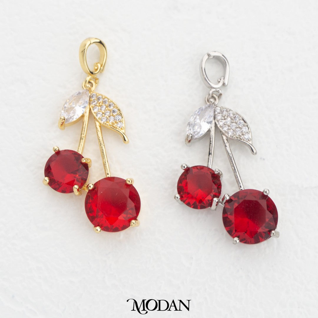 Chunky Ruby Red Cherry DIY Charm Liontin Buah Ceri Merah Besar Hypoallergenic Gold Filled