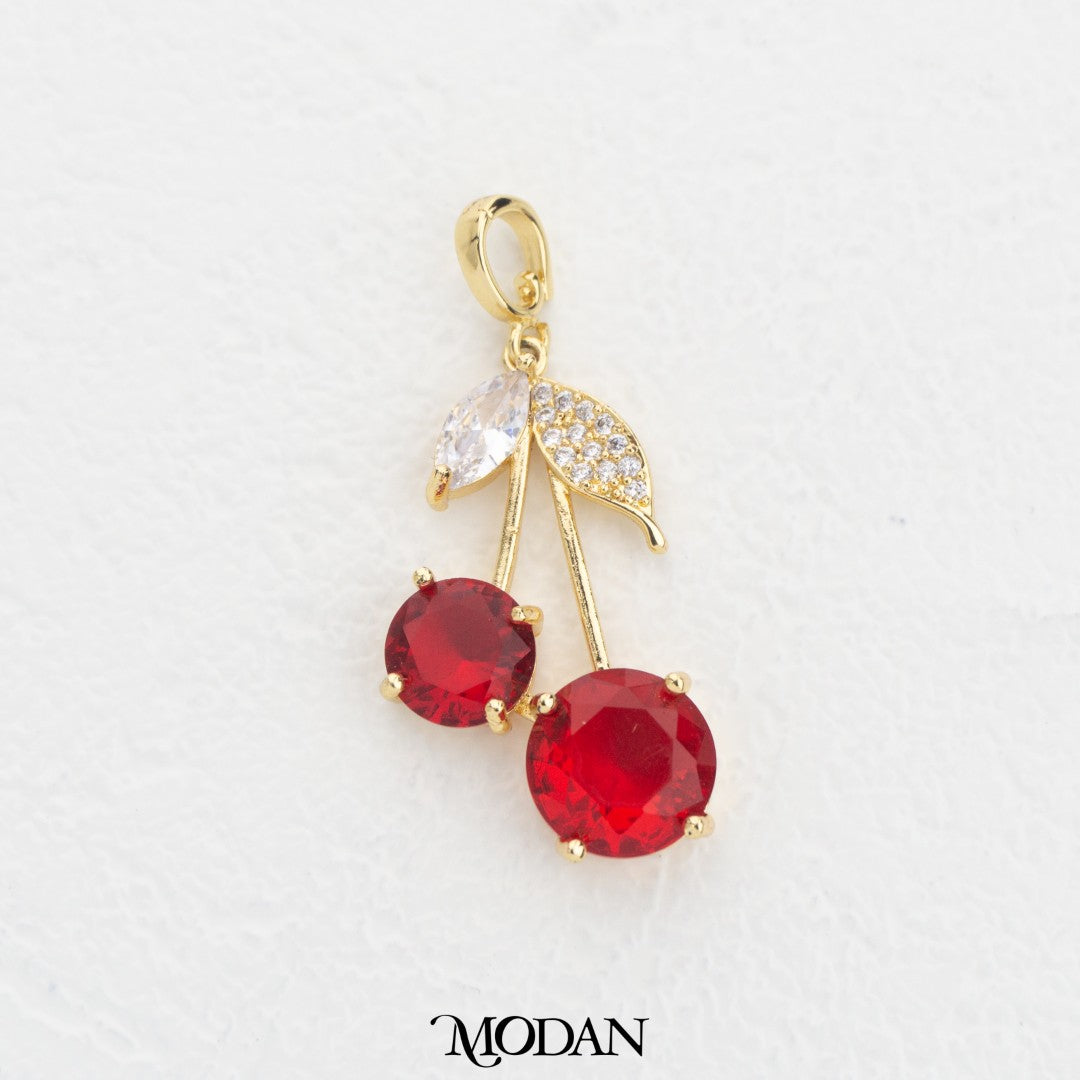 Chunky Ruby Red Cherry DIY Charm Liontin Buah Ceri Merah Besar Hypoallergenic Gold Filled