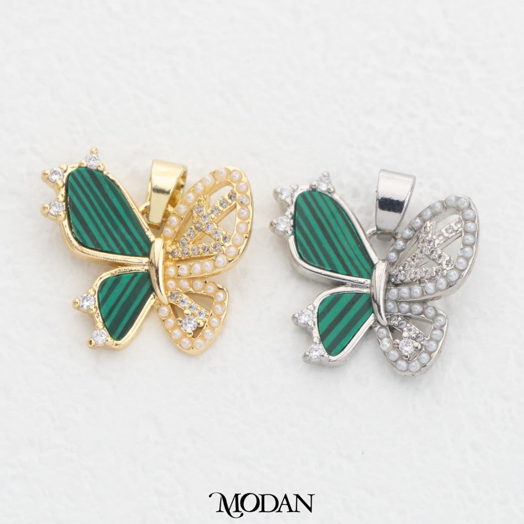 Green Malachite Butterfly Wings DIY Charm Liontin Kupu-Kupu Hijau Hypoallergenic Gold Filled