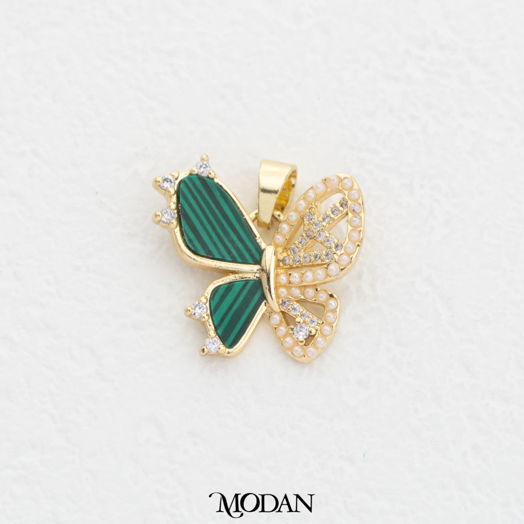 Green Malachite Butterfly Wings DIY Charm Liontin Kupu-Kupu Hijau Hypoallergenic Gold Filled