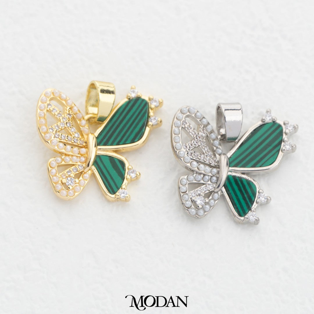 Green Malachite Butterfly Wings DIY Charm Liontin Kupu-Kupu Hijau Hypoallergenic Gold Filled