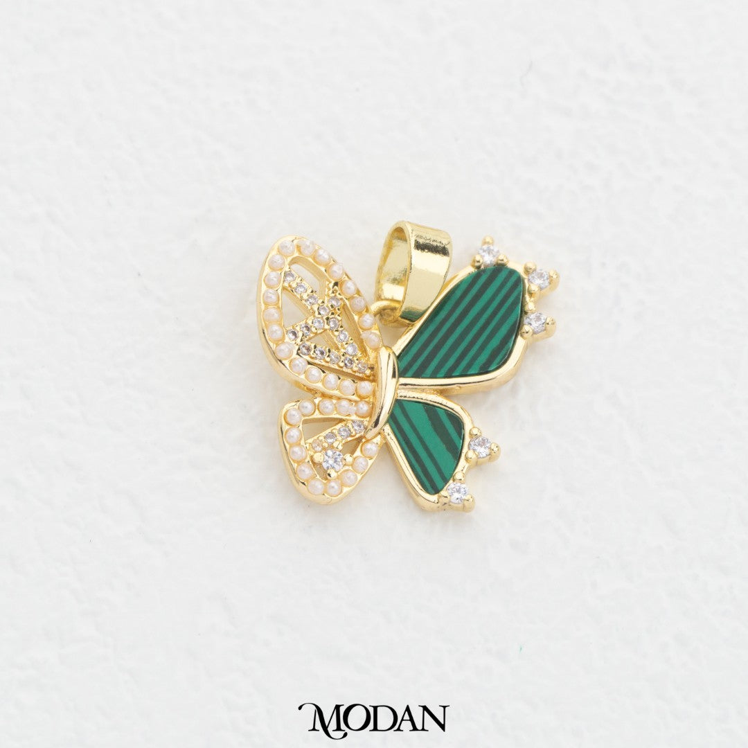Green Malachite Butterfly Wings DIY Charm Liontin Kupu-Kupu Hijau Hypoallergenic Gold Filled