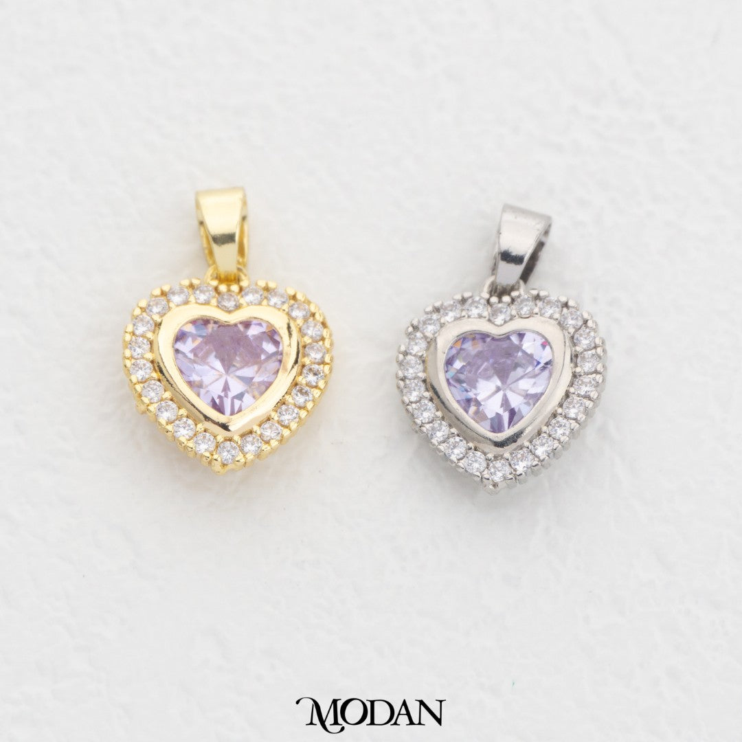 Sparkling Purple Heart DIY Charm Liontin Pesta Hati Ungu Hypoallergenic Gold Filled