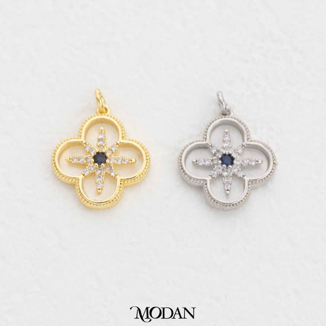 Minimalist Sunburst Clover DIY Charm Liontin Daun Semanggi Bintang Hypoallergenic Gold Filled