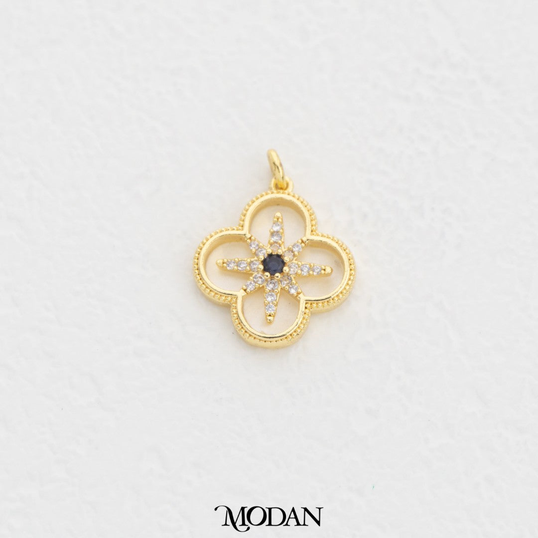Minimalist Sunburst Clover DIY Charm Liontin Daun Semanggi Bintang Hypoallergenic Gold Filled
