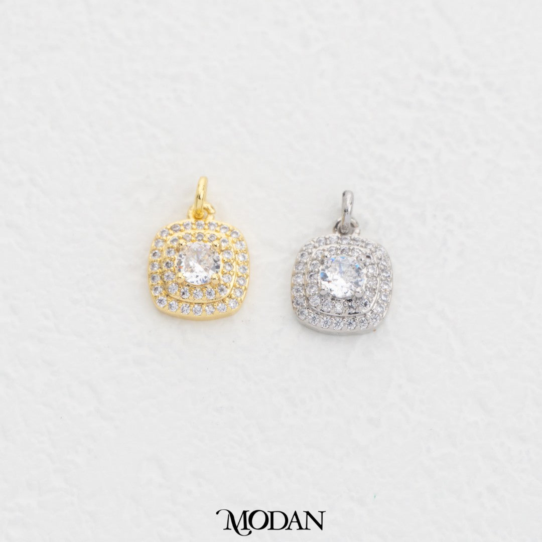 Micro Paved Radiant Bridal Square DIY Charm Liontin Kotak Pesta Hypoallergenic Gold Filled