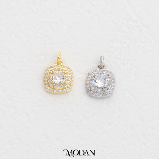 Micro Paved Radiant Bridal Square DIY Charm Liontin Kotak Pesta Hypoallergenic Gold Filled