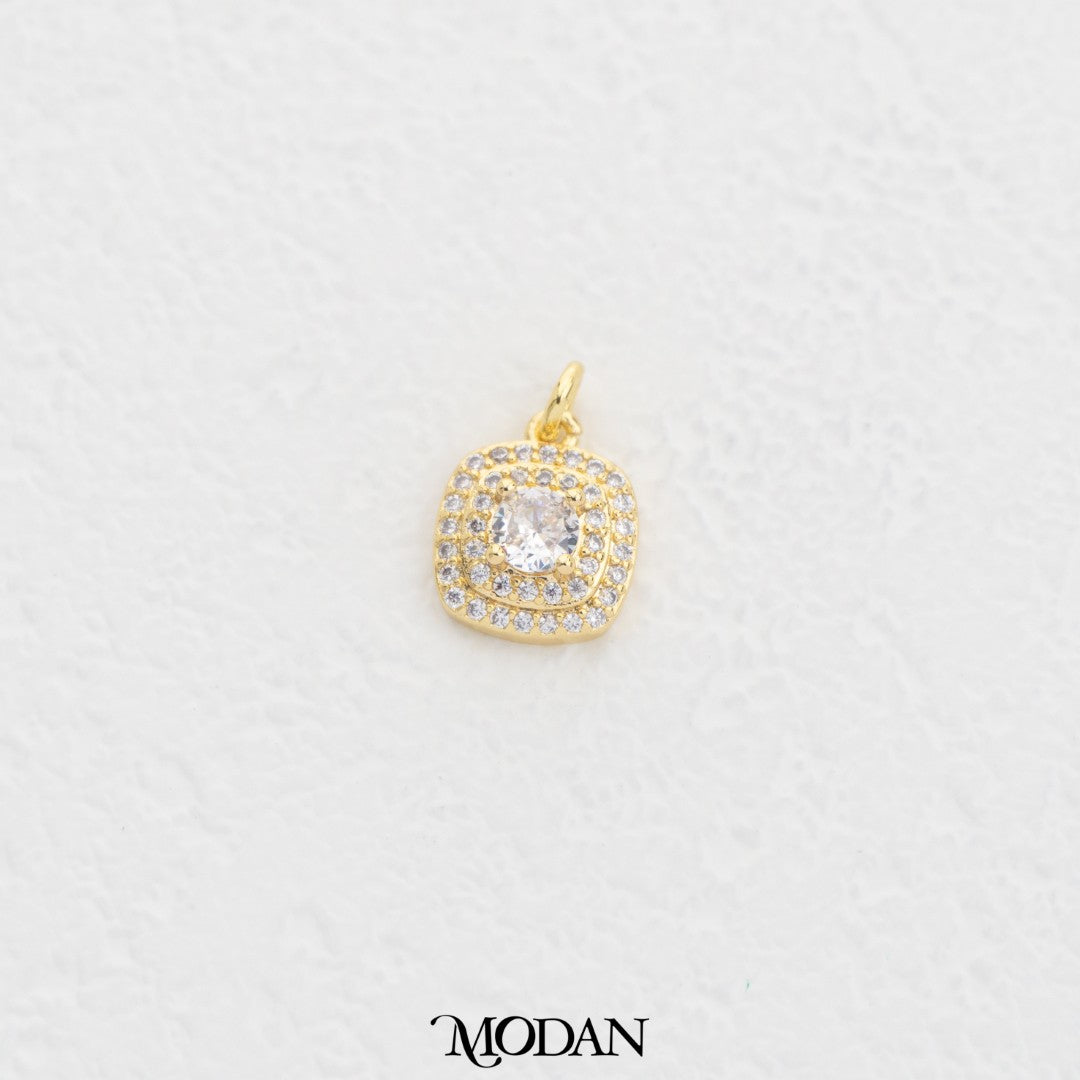 Micro Paved Radiant Bridal Square DIY Charm Liontin Kotak Pesta Hypoallergenic Gold Filled