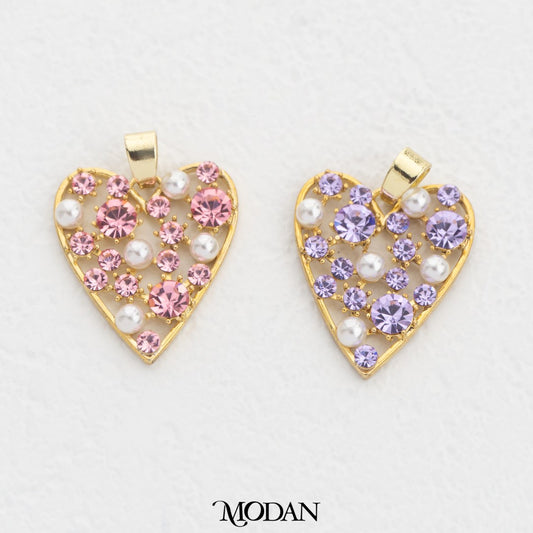 Pink And Purple Pearl Heart Pendant DIY Pendant Liontin Hati Pink Dan Ungu Hypoallergenic Gold Plated