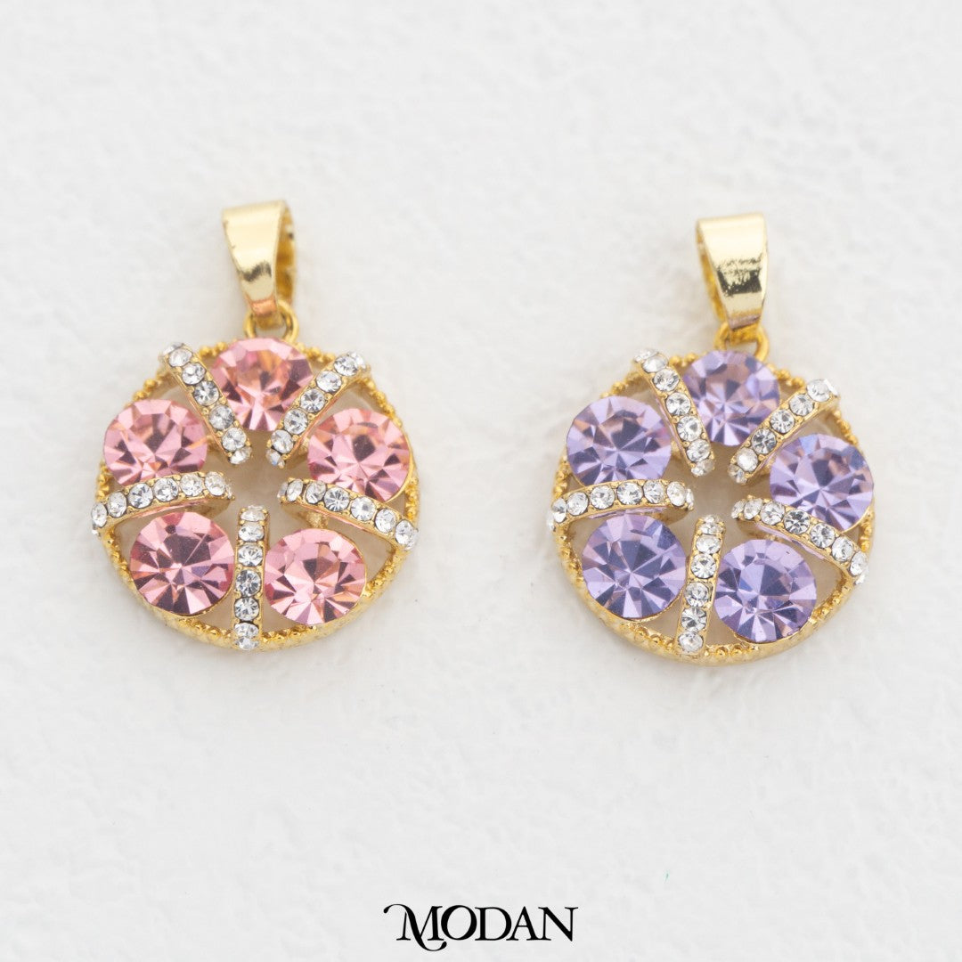 Sparkling Round Pink And Purple Pendant DIY Pendant Liontin Bulat Pink Dan Ungu Hypoallergenic Gold Plated